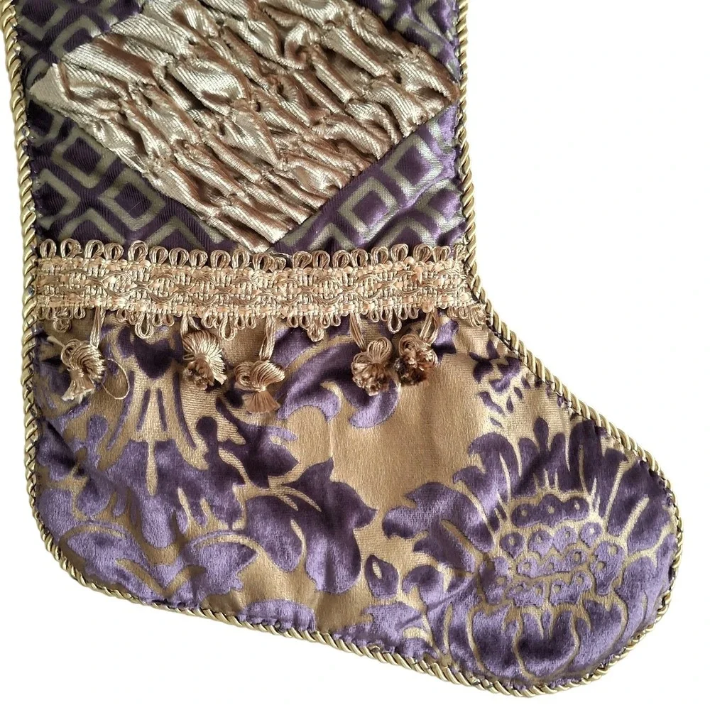3pc Victorian Style Christmas Set Purple Velvet Tree Skirt &‎ 2 Stockings Tassel